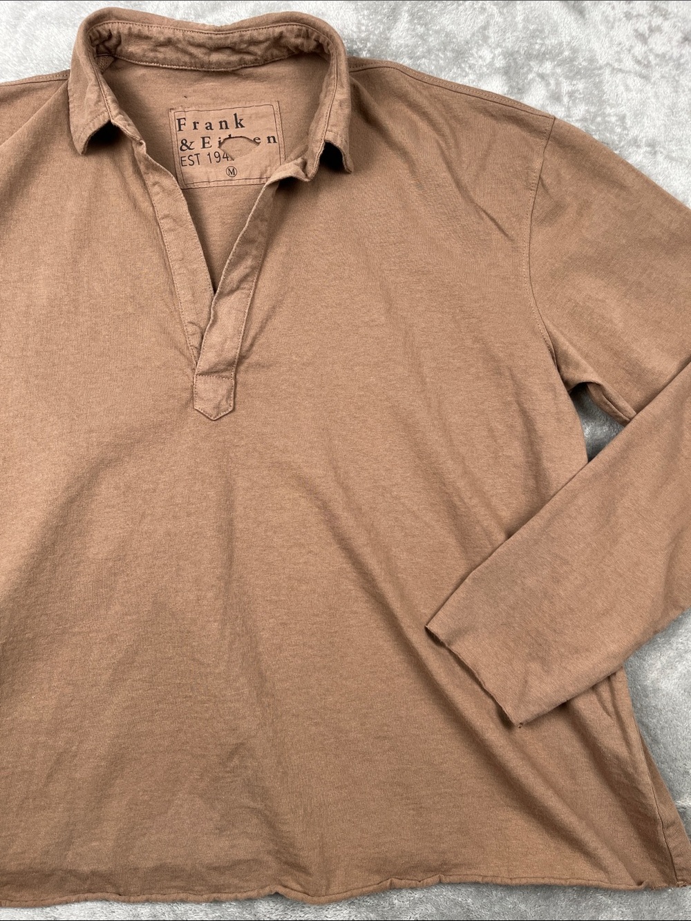 NEW Frank & Eileen M 100% Cotton Brown Long Sleeve Patrick Popover Top USA